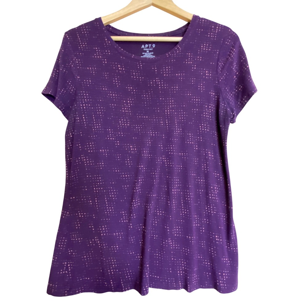 Apt. 9 Womens Medium T-Shirt Purple Abstract Dot Print Short Sleeve Tee